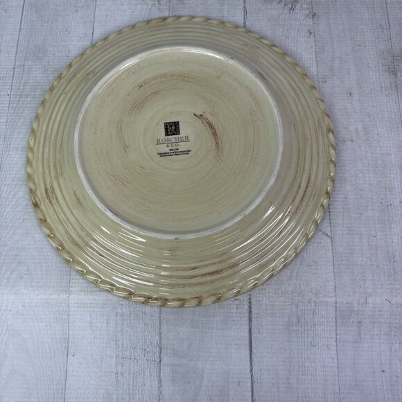 Roscher & Co BELLINI CREAM Embossed Rope Ring Earthenware  Dinner Plates Set 4 - Picture 9 of 16
